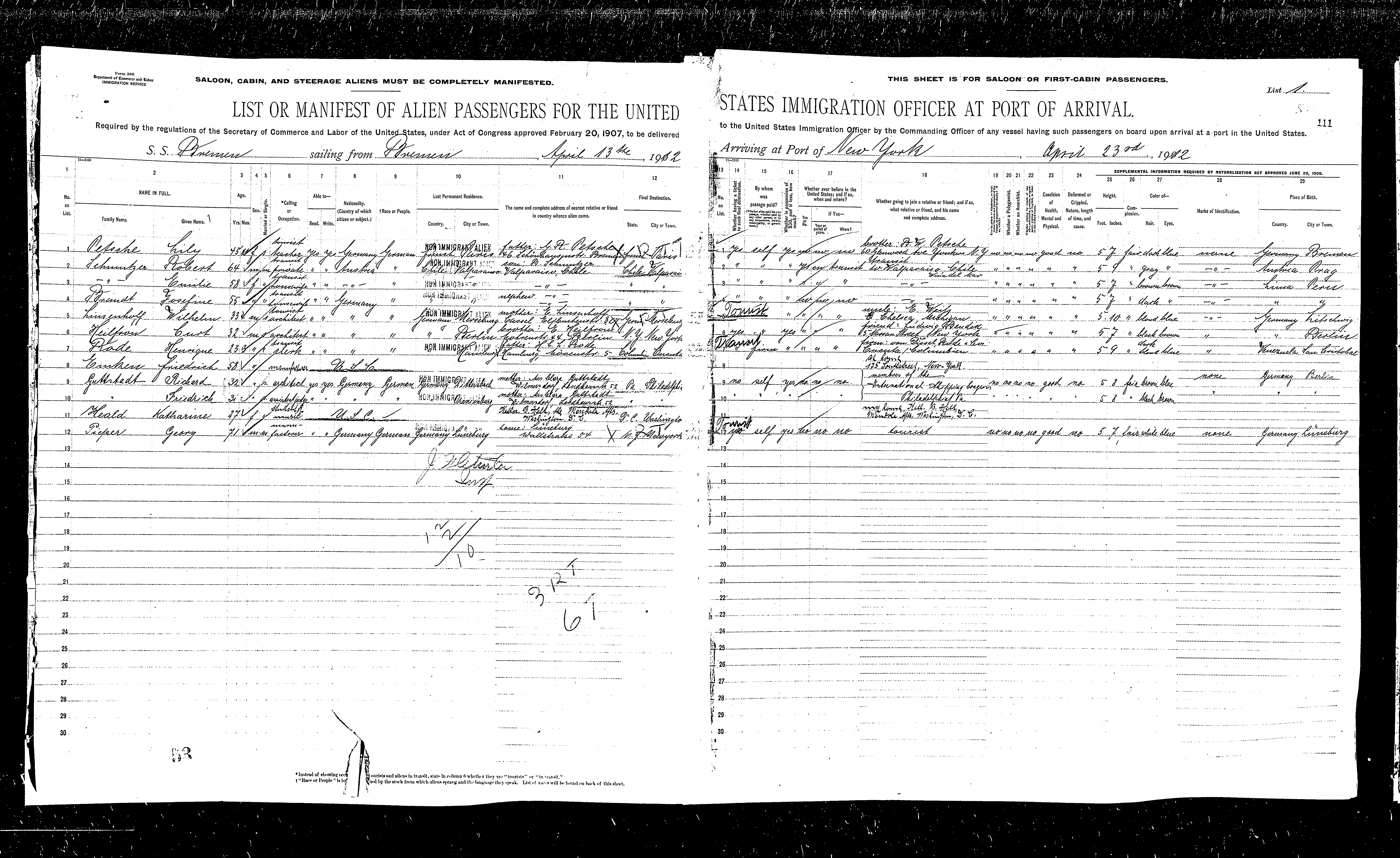 Friedrichs Schiffsreise 1912USA